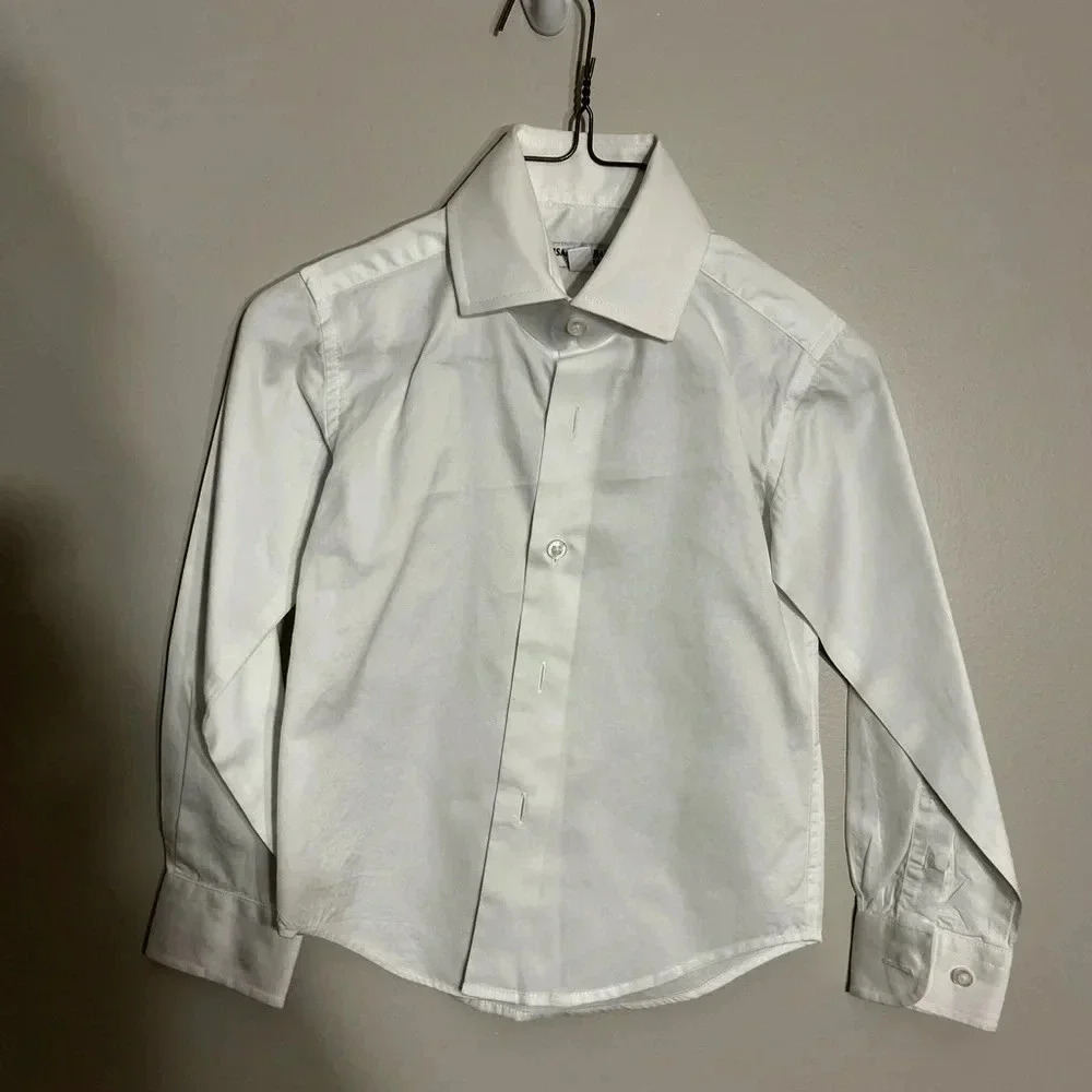 Boys Isaac Mizrahi white shirt and black suit pants set size 2
